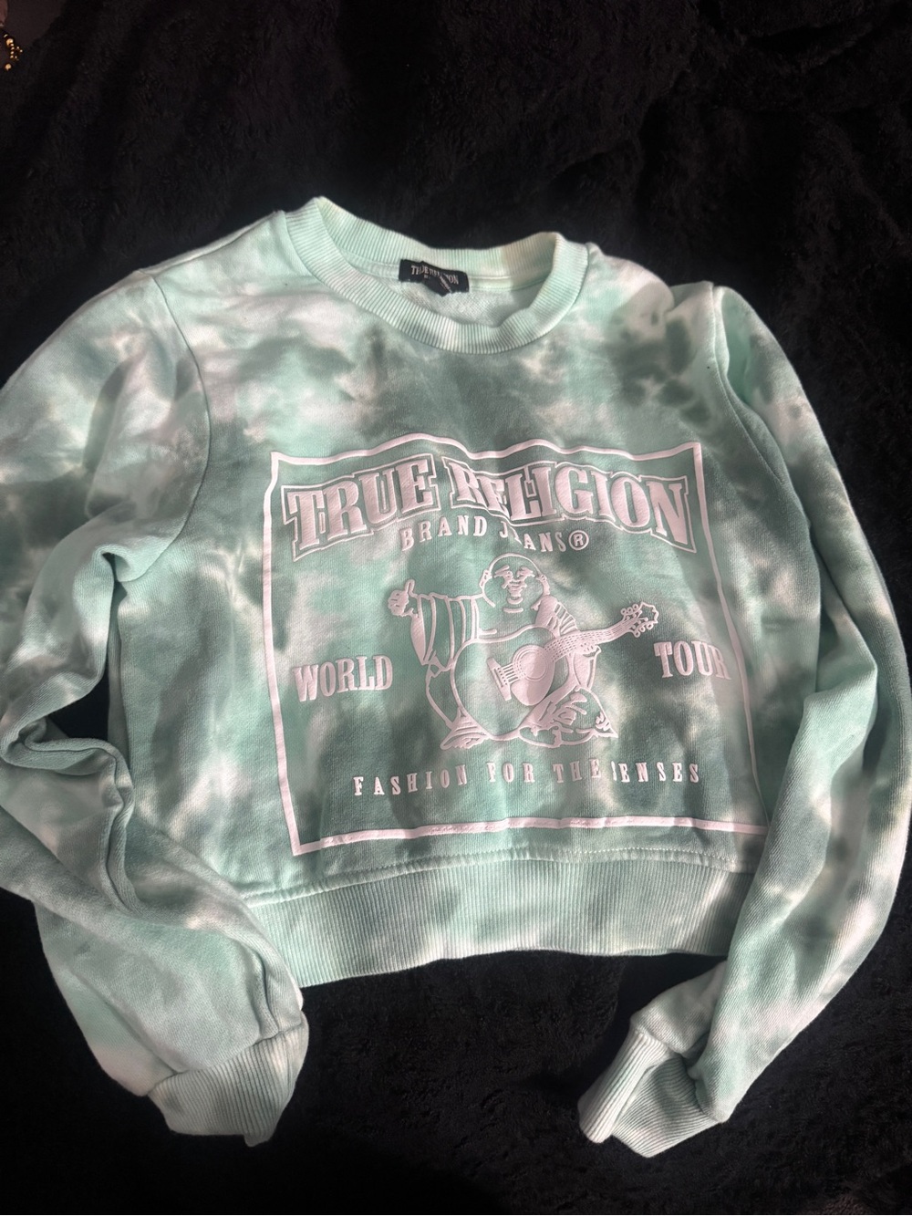 True Religion Mint Tie-Dye Cropped Crewneck Sweatshirt